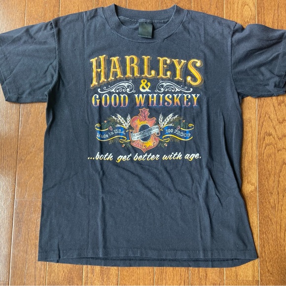 Harley-Davidson Other - 1980's 3D Harley and Good Whiskey T-shirt